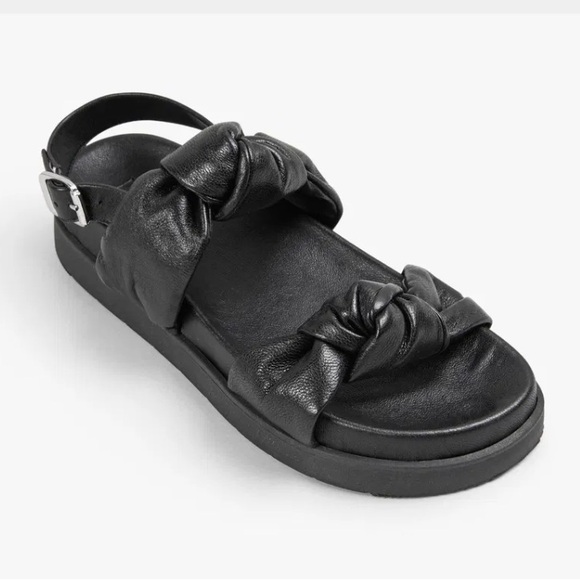 HUSH Naxos Leather Knotted Strapped Sandals Molded Footbed Sling Backs Blacks 🖤 - Picture 2 of 11